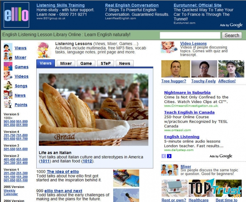 Giao diện trang web elllo