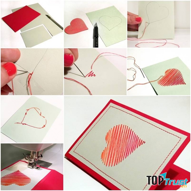 2. Làm thiệp bằng chỉ thêu tay