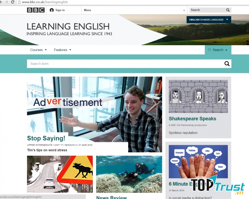 Giao diện website BBC Learning English