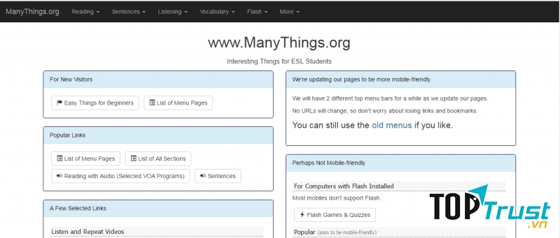 Giao diện đơn giản của trang Manything.org