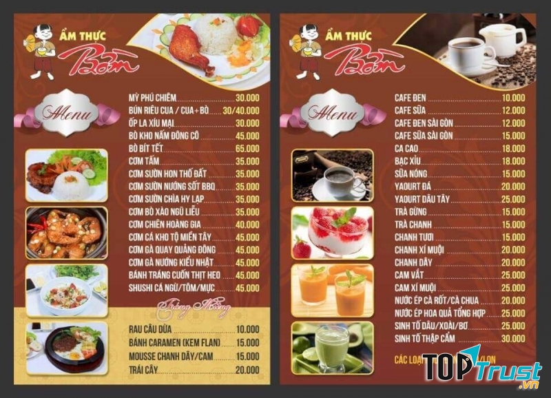 Menu của quán