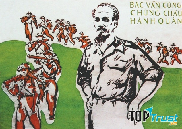 Bác đang cùng chúng cháu hành quân