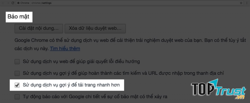 Bật Sử dụng dịch vụ gợi ý