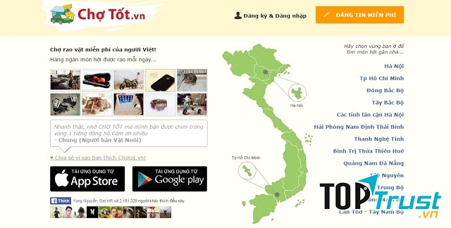 Giao diện của Chợ tốt