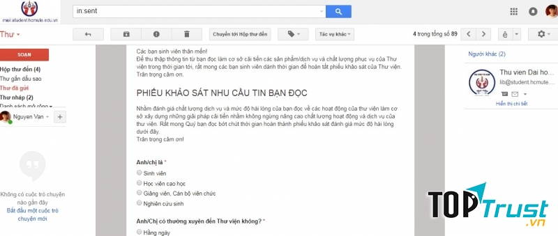Sử dụng mail sinh viên để liên hệ khi cần thiết