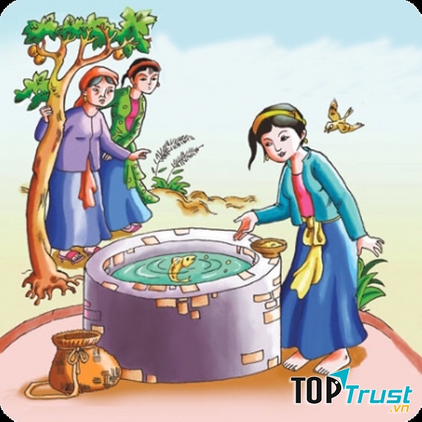 Cô Tấm cho cá bống ăn