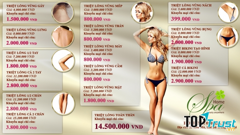 Bảng giá dịch vụ triệt lông tại Home spa