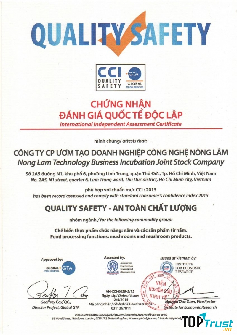 Chứng Nhận Quốc Tế Đánh Giá Độc Lập Thương Hiệu uy tín