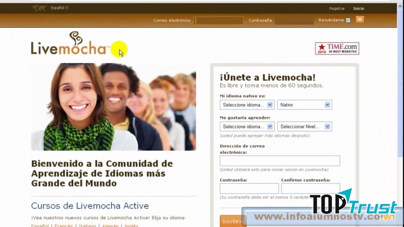 Các bước đăng kí học của Livemocha