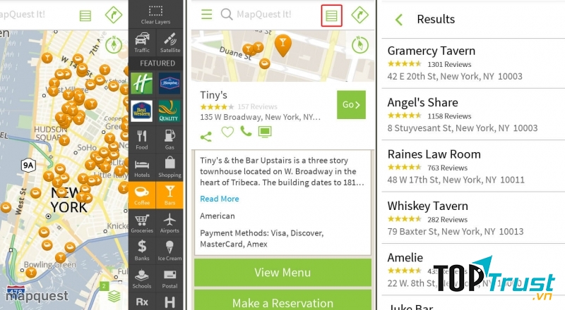 Chức năng tìm kiếm theo loại địa điểm là chức năng được yêu thích của MapQuest.com