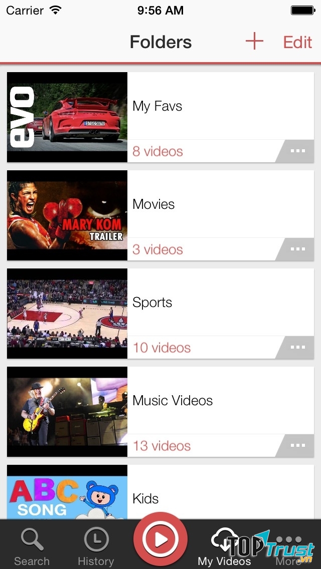 MxTube cho phép tạo các playlist riêng theo ý thích của người dùng.