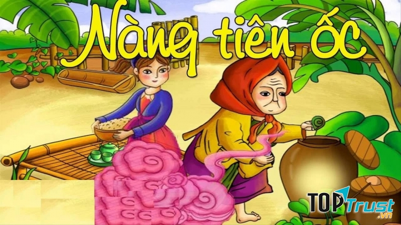 Nàng tiên Ốc ngoan hiền giúp bà lão làm hết các việc trong nhà.