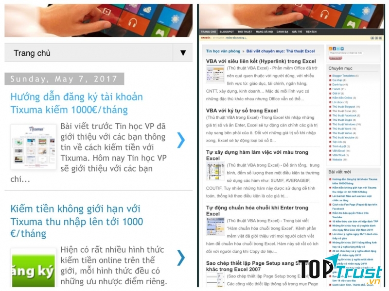 Trang chủ và các khóa học của blog.