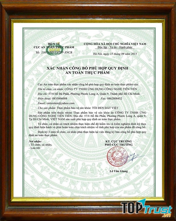 Chứng nhận an toàn cho sức khỏe