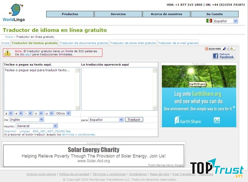 WorldLingo là trang web dịch thuật miễn phí giúp dịch một đoạn hay cả trang web một cách nhanh chóng