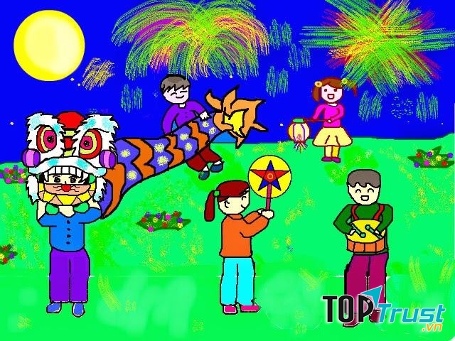 Bức tranh vẽ trung thu: Bé vui trung thu