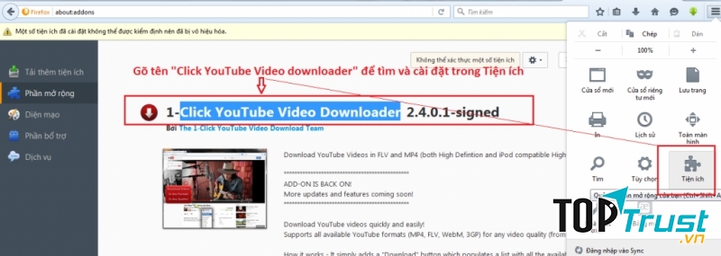 1-Click YouTube Video Download (add-on trên Firefox)