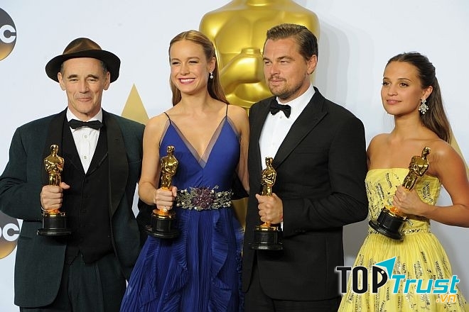 Từ trái sang: Mark Rylance, Brie Larson, Leonardo DiCarpio, Alicia Vikander