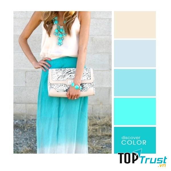 Gợi ý phối màu trang phục: Xanh ngọc - xanh biển - vàng