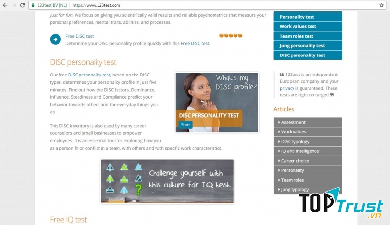 Giao diện trang web 123Test