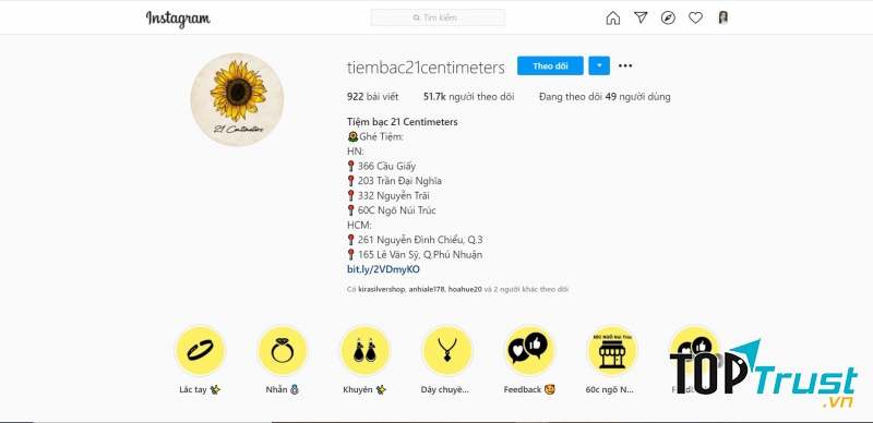 Kênh instagram của 21 centimeters