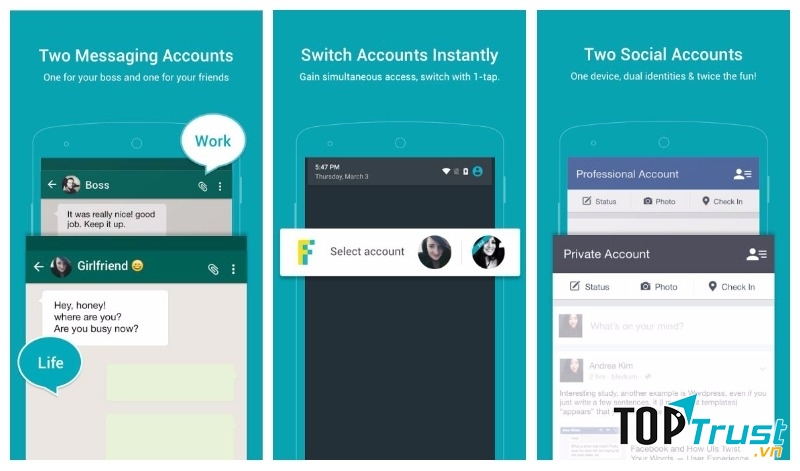 Giao diện ứng dụng 2Face – Multi Accounts