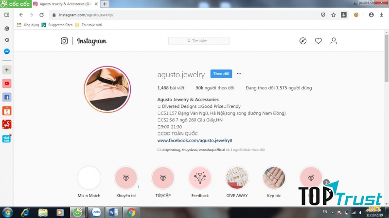 Kênh Instagram của Agusto Jewelry