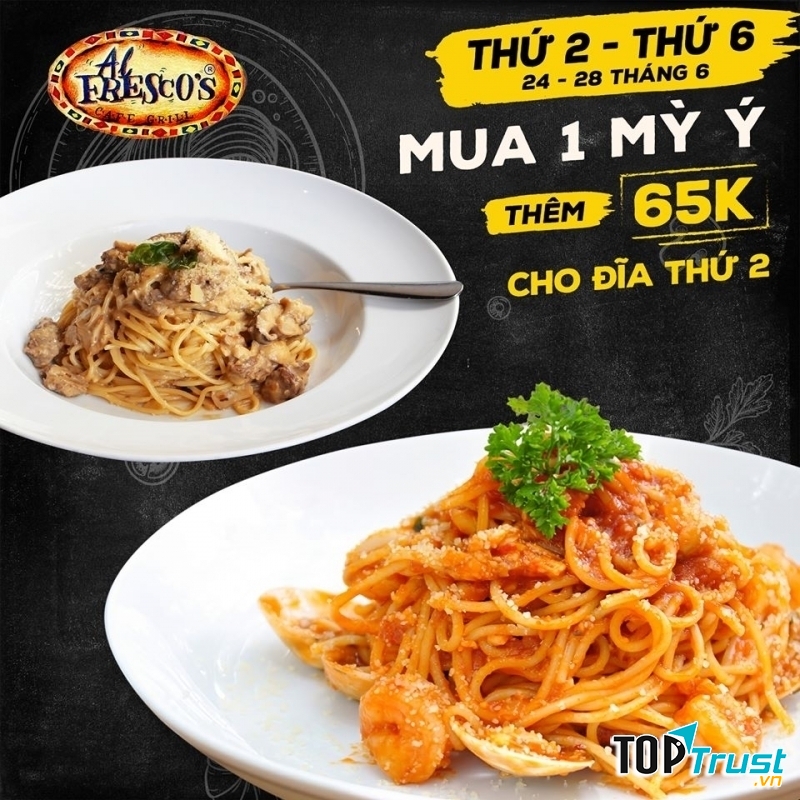 Tại đây, bạn sẽ được phục vụ hương vị mì ý đúng điệu thơm ngon