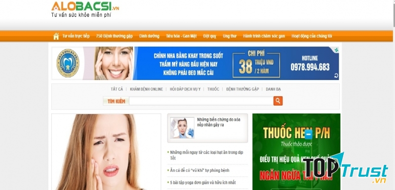 Giao diện website Alo bác sĩ