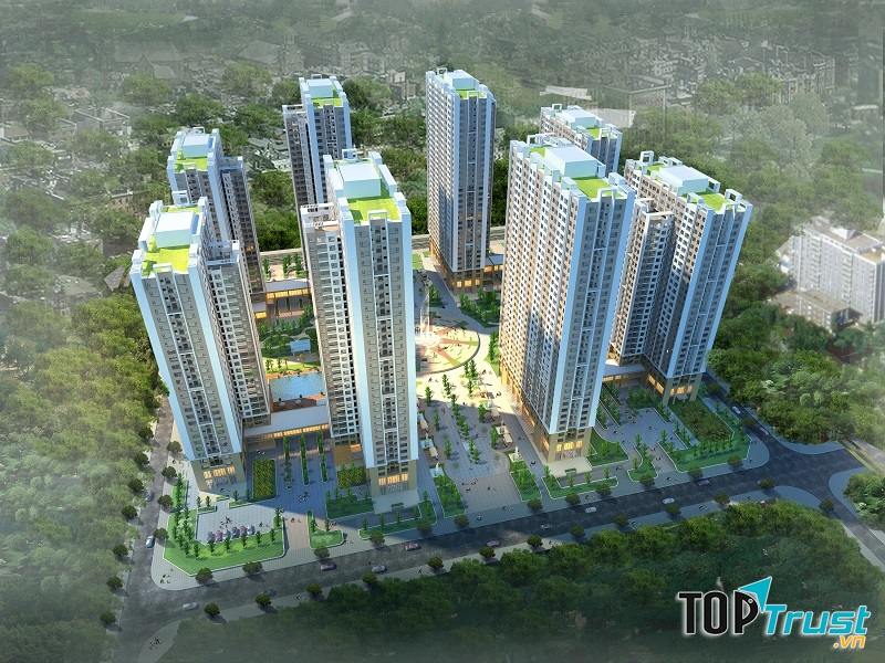 Phối cảnh tổng thể 8 tòa chung cư trong dãy tổ hợp