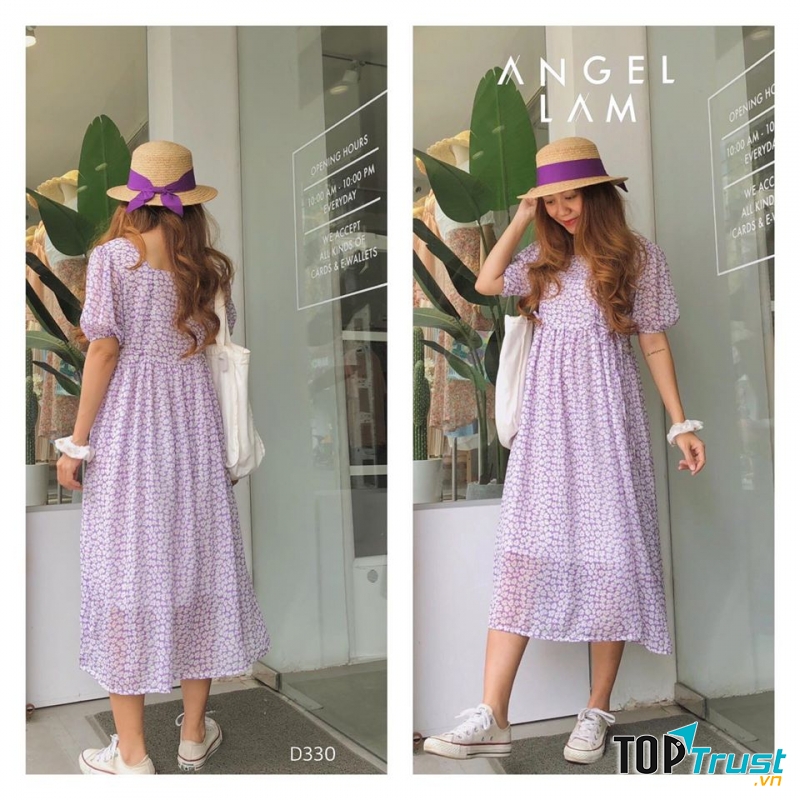 Đầm maxi tím kết hợp hoạ tiết hoa nhỏ xinh luôn là lựa chọn số một cho các bạn nữ