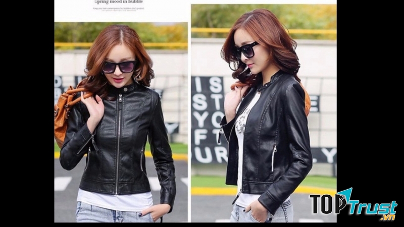 Áo da nữ màu đen mang lại vẻ sang trọng, lịch sự
