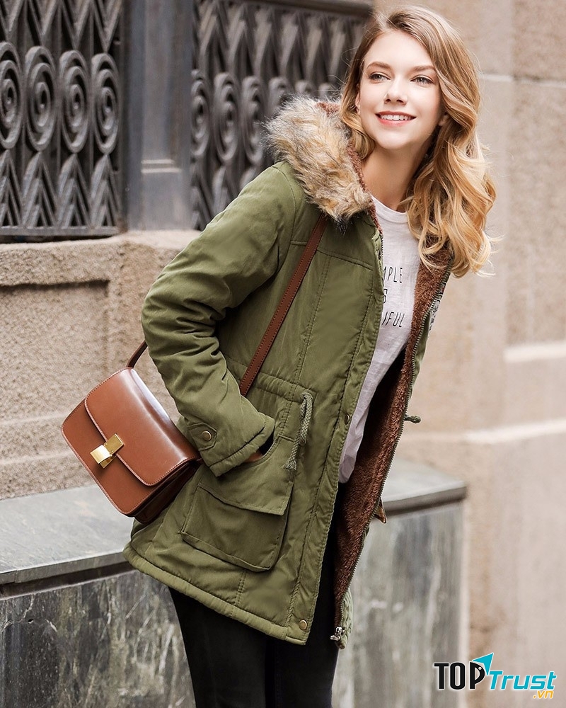 Áo kaki lót bông xanh rêu cho bạn gái thêm cá tính