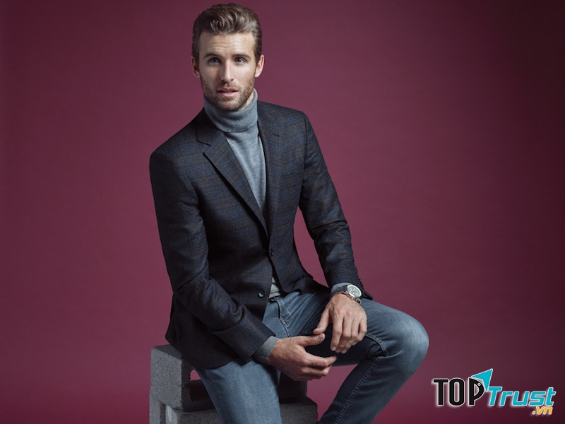 Áo len cổ lọ + áo vest + quần jean