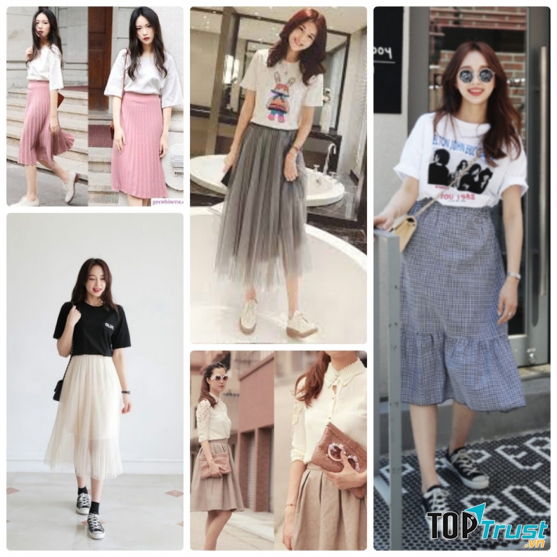 Bạn cùng kết hợp với giày thể thao, túi xách... khiến bạn có thể tự tin xuống phố hay đi học được rồi đó.