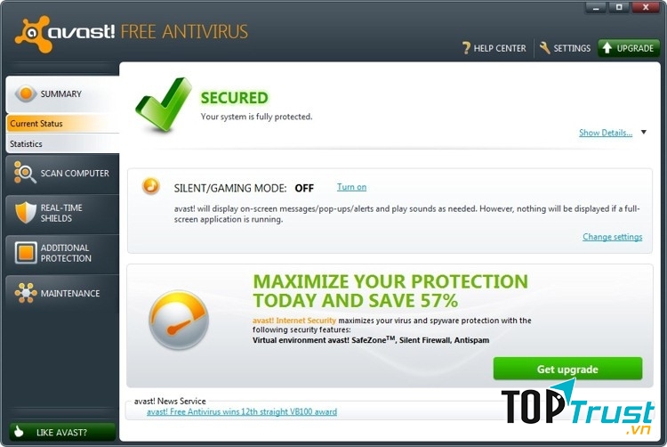 Giao diện quen thuộc của Avast