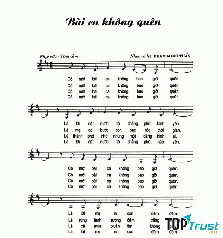 Lời bài hát Bài ca không quên