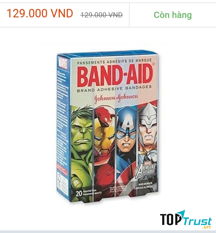 Băng dán cá nhân cho bé Marvel Avengers - 20 miếng