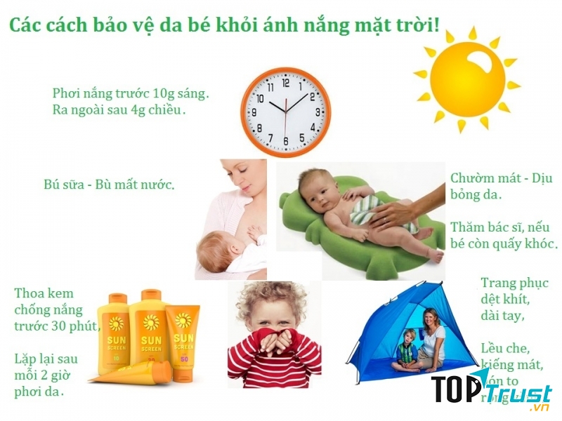Các cách bảo vệ da bé khỏi ánh nắng mặt trời