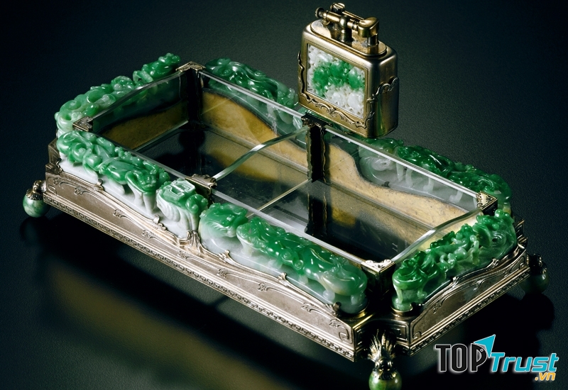 Bật lửa Silver and Jadeite Ashtray and Lighter