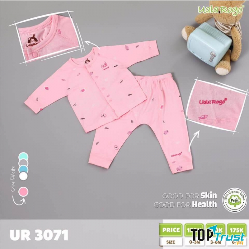 Bộ dài Uala Rogo cài giữa Petit được may từ vải 100% cotton