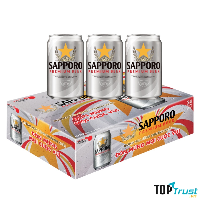 Bia Sapporo Premium Beer (Nhật Bản, Thùng 24 Lon 330ml)