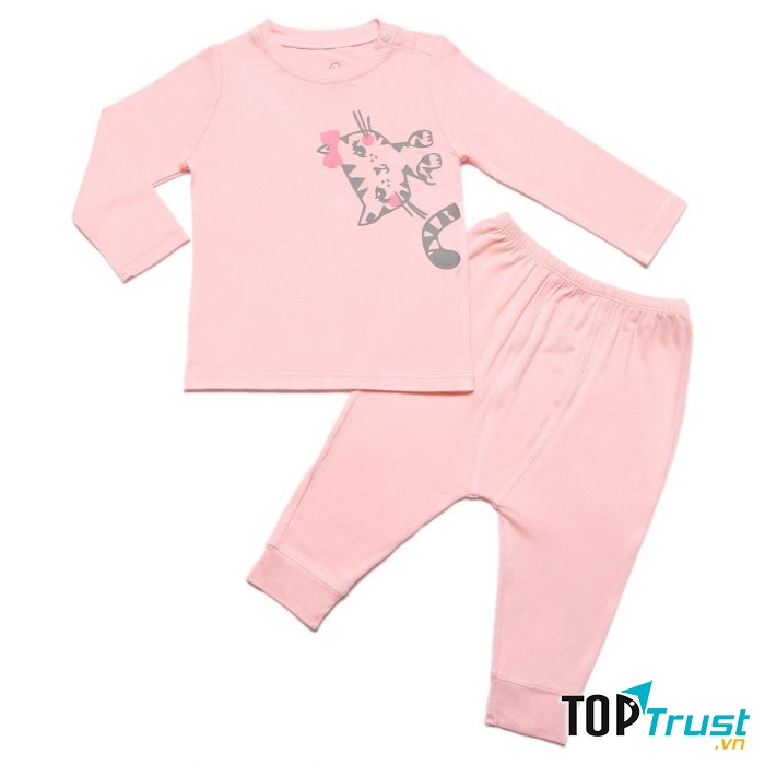 Bộ cài vai dài tay Bibo's bé gái  sơ sinh màu hồng san hô