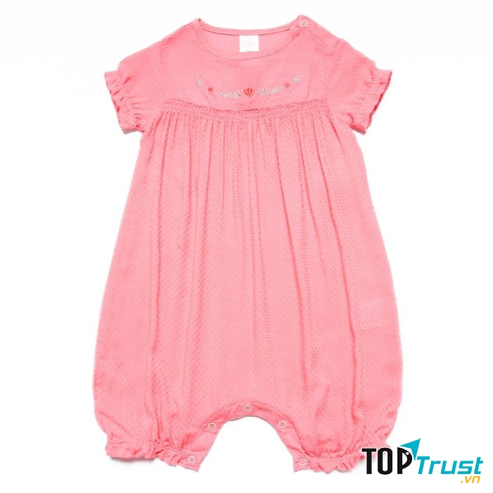 Body cộc tay bé gái Bibo's vải hạt mưa thêu hồng