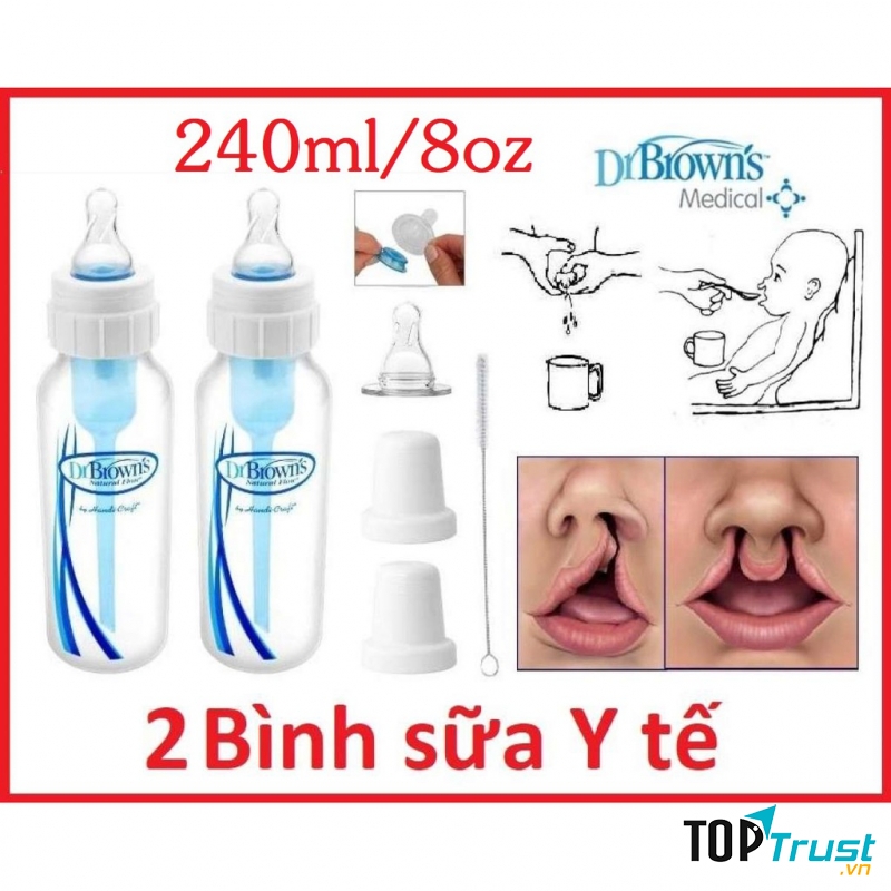 Bình sữa cổ thường Dr Brown Y Tế cho trẻ sứt môi, hở hàm ếch