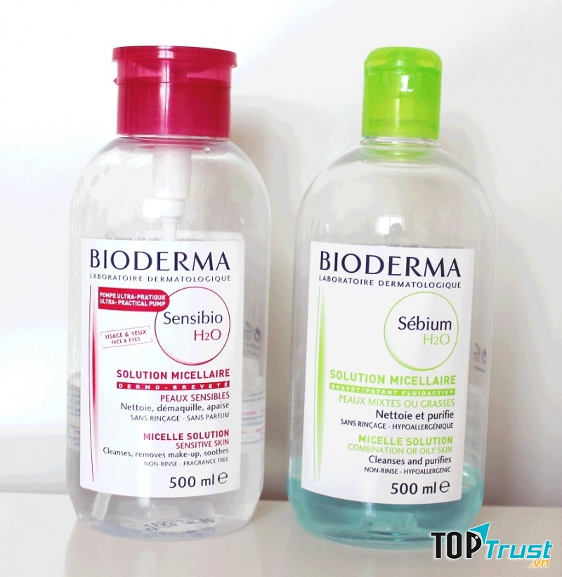 Bioderma chai 500ml xanh và hồng