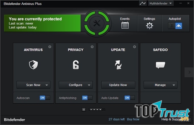 Giao diện khi người dùng khởi động BitDefender Antivirus
