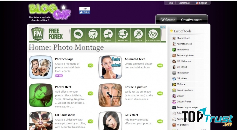 Giao diện trang web BlogGif