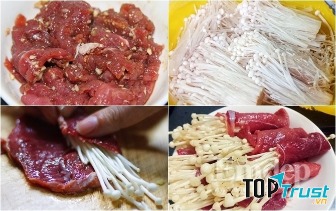 Bò cuốn Nấm Kim châm nướng