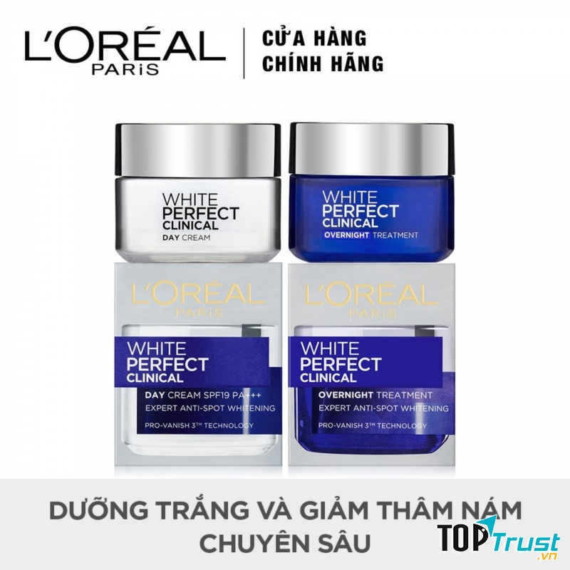 Bộ Kem dưỡng trắng da mặt ban ngày và đêm White Perfect Clinical của L'Oreal Paris